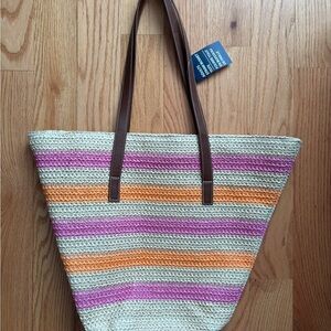 Striped Pink and Orange Tote Bag
